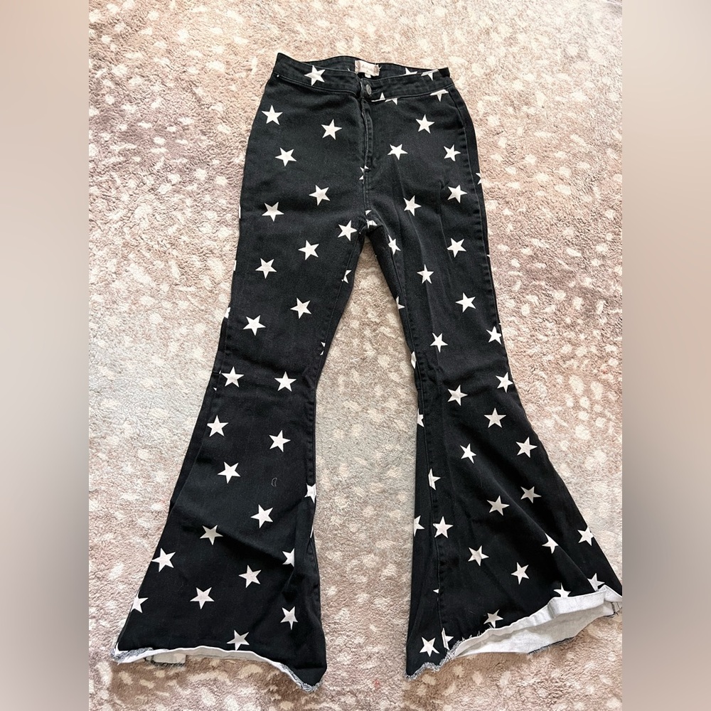 Altar'd State Black Wide Leg Jeans with White Star Print
